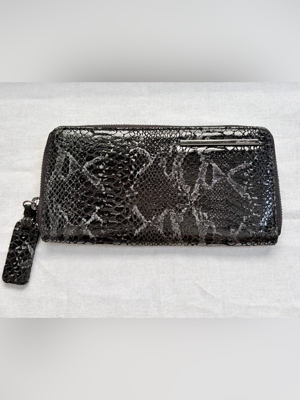 Kenneth Cole New York Black Snake-Embossed Wallet with Metallic Logo Plate